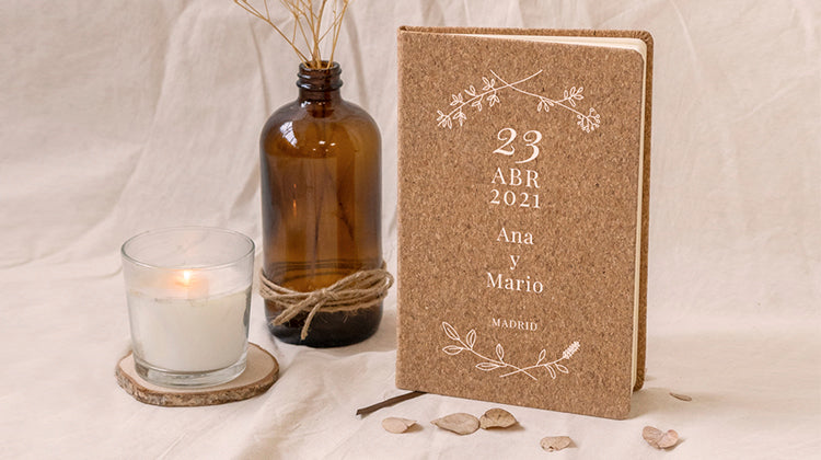 regalo de boda libreta de corcho personalizada para los invitados