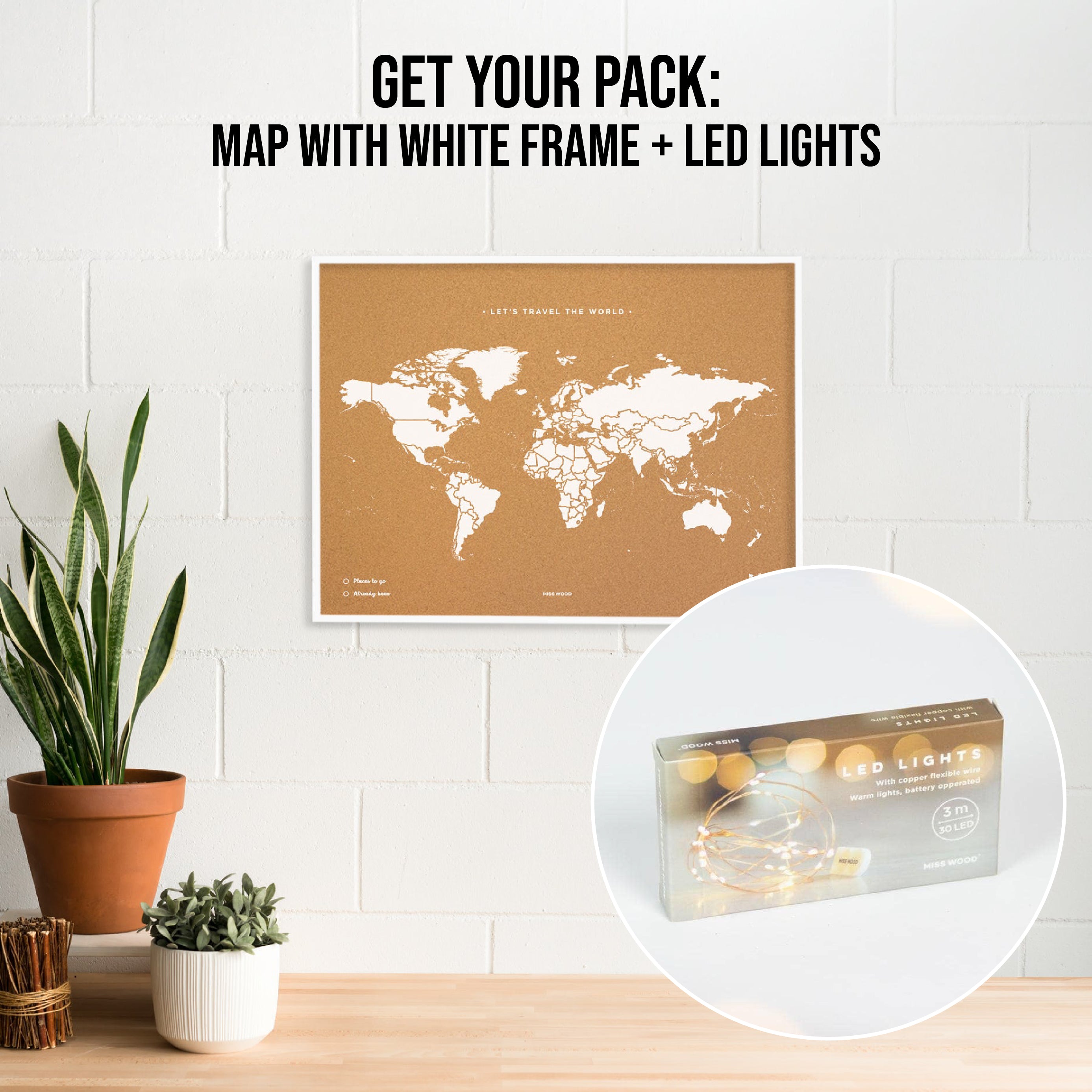 Pack Mapamundi + luces LED----Misswood