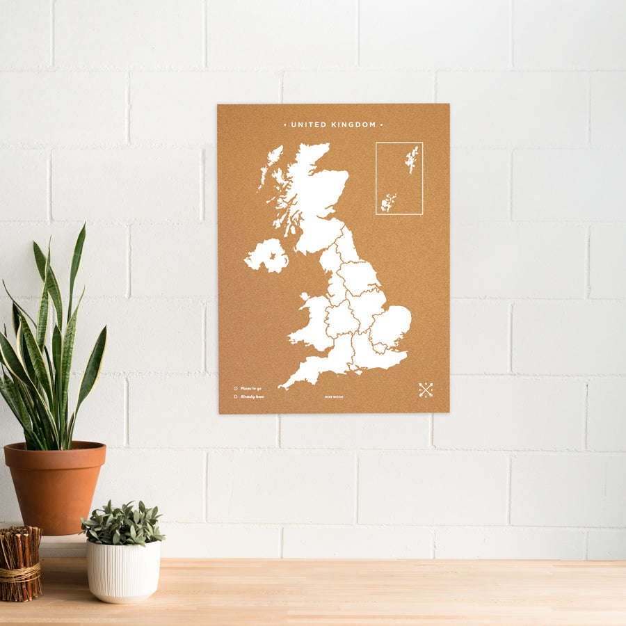 Mapa de corcho - Woody Map Natural Reino Unido-90 x 60 cm / Blanco / Sin Marco-90 x 60 cm-Blanco-Sin MarcoMisswood