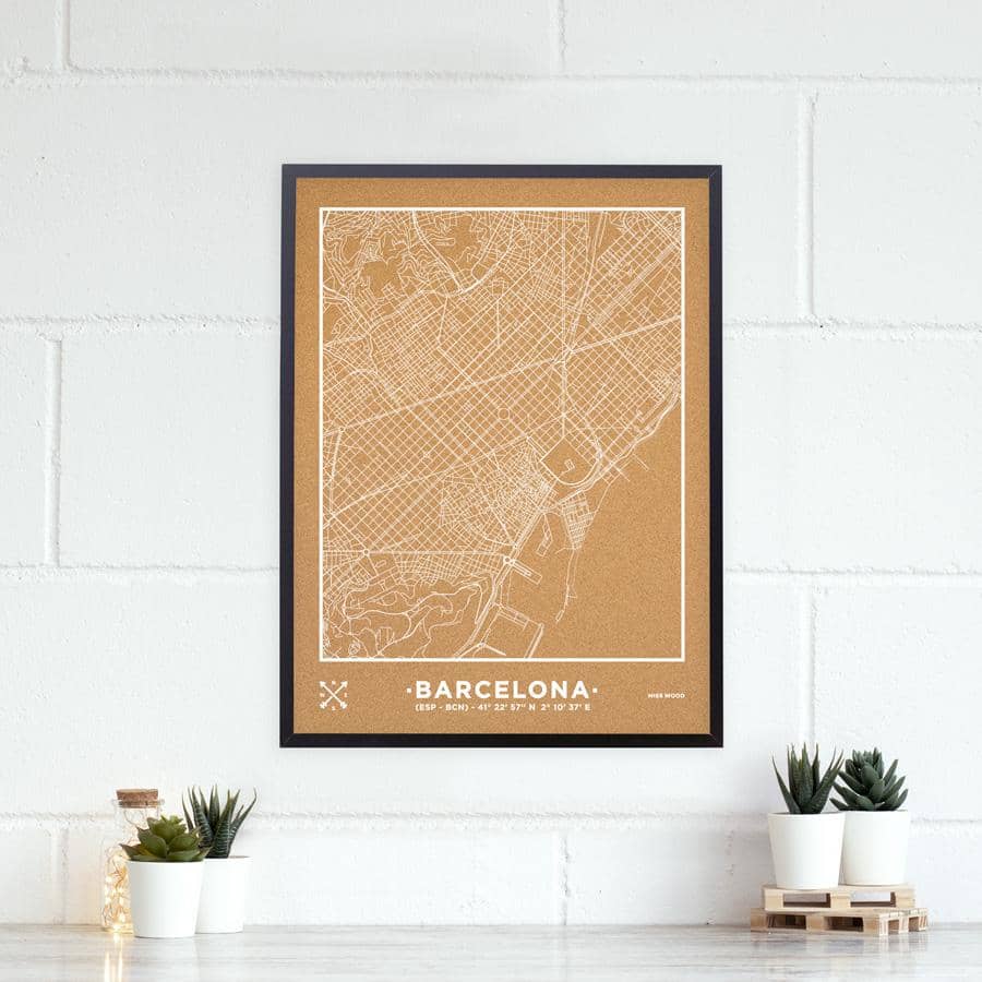 Mapa de corcho - Woody Map Natural Barcelona - Misswood