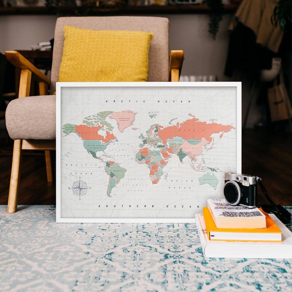 Mapamundi corcho - Woody Map Watercolor Terracota - Misswood