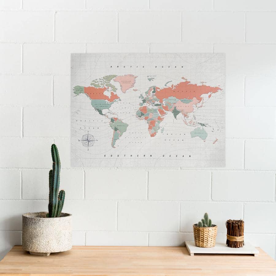Mapamundi corcho - Woody Map Watercolor Terracota - Misswood