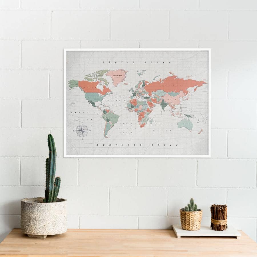 Mapamundi corcho - Woody Map Watercolor Terracota - Misswood
