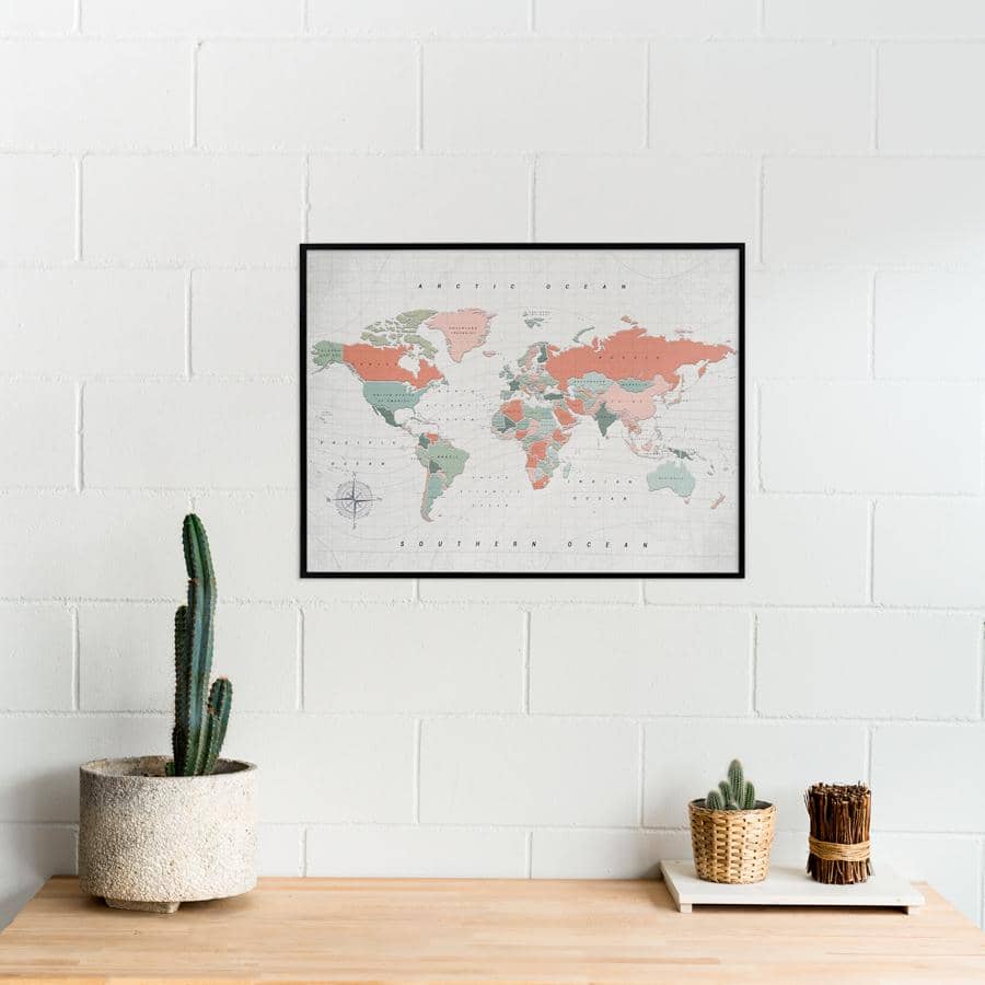 Mapamundi corcho - Woody Map Watercolor Terracota - Misswood