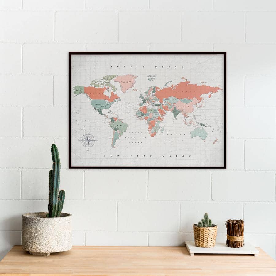 Mapamundi corcho - Woody Map Watercolor Terracota - Misswood